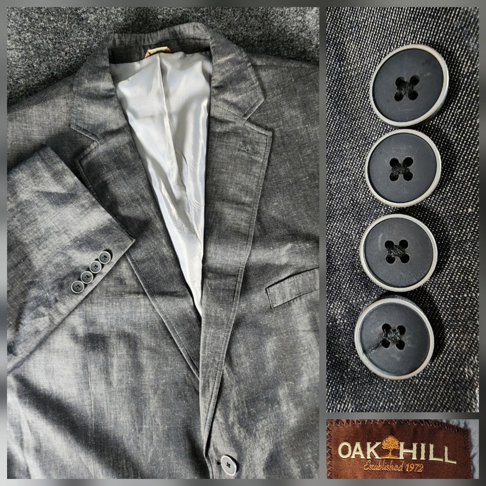 NWOT Oak Hill Mens 2XL 50/52R Gray Cotton Linen Blend 2 Button Blazer Sport Coat